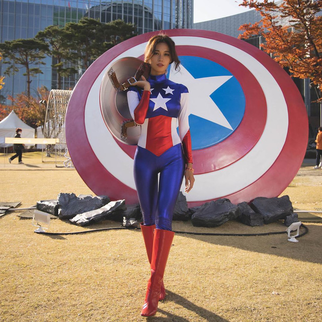 韩国辣妹 cosplay 美国队长，炫耀她那性感身体之美插图1