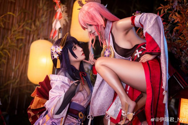 原神cosplay | coser桃景三酪&伊喵君_Nya化身雷电将军和八重神子(原神下载)插图7