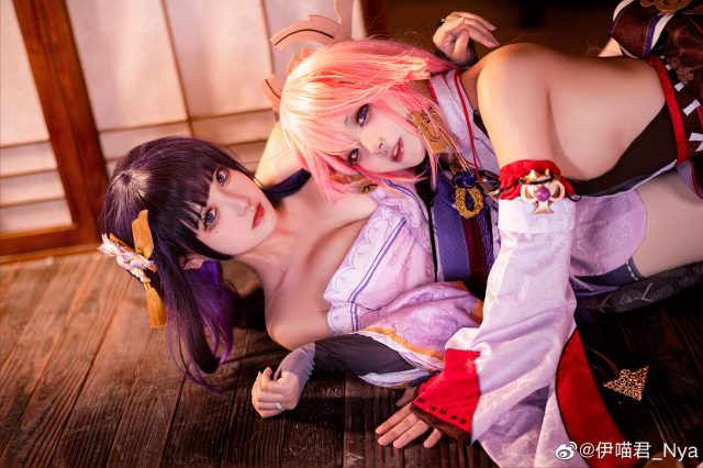 原神cosplay | coser桃景三酪&伊喵君_Nya化身雷电将军和八重神子(原神下载)插图8