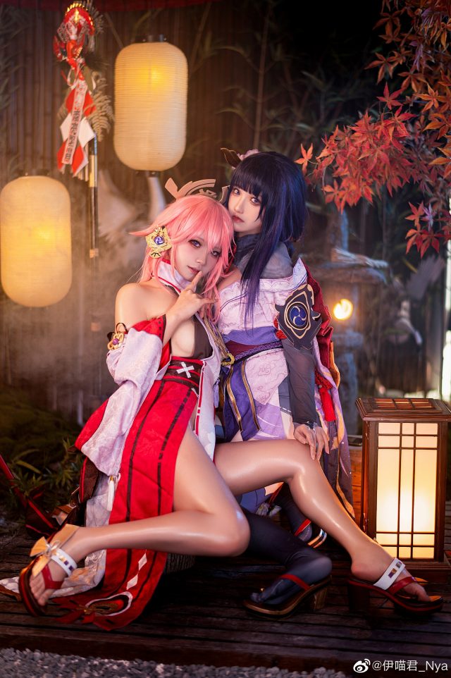 原神cosplay | coser桃景三酪&伊喵君_Nya化身雷电将军和八重神子(原神下载)插图5
