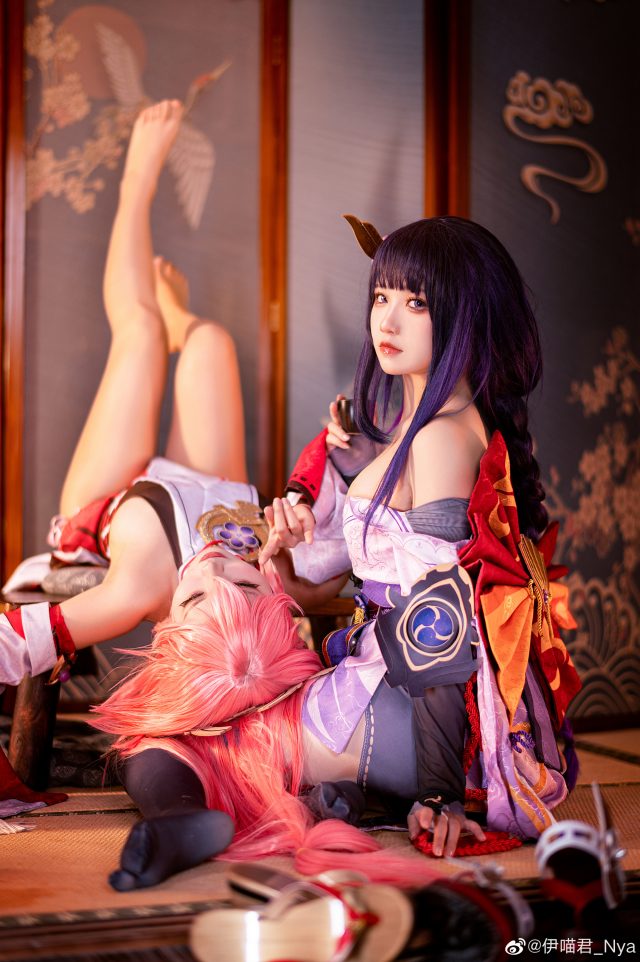 原神cosplay | coser桃景三酪&伊喵君_Nya化身雷电将军和八重神子(原神下载)插图6
