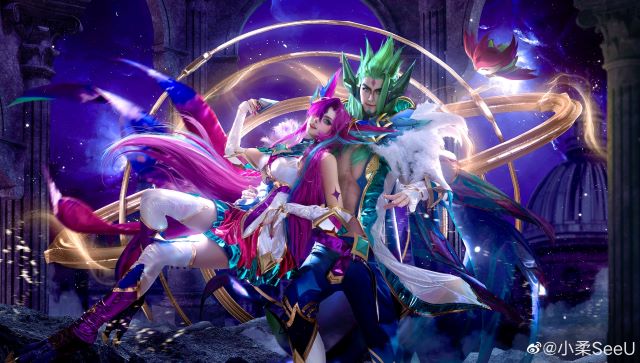 小柔SeeU和W小小白W在《英雄联盟》cos霞洛（Xayah-Rakan）(小柔和小小白谁追谁)插图5
