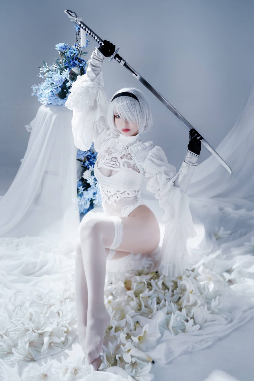 半半子 半半子cos 2B | 半半子_Automata·ヨルハ二号B型(白)cos作品[51P-91MB] - 趣画阁