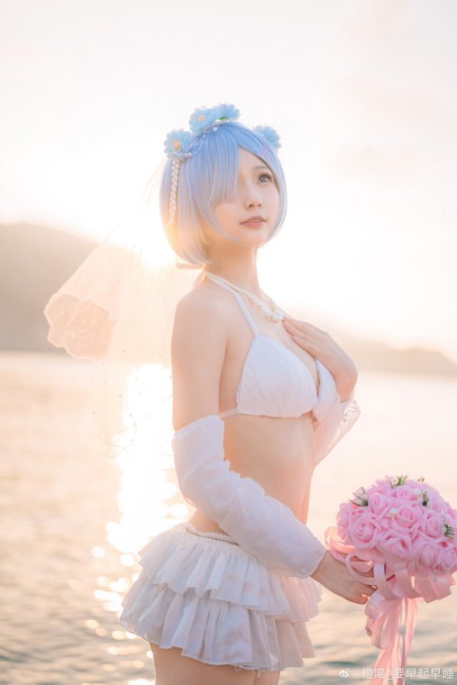 橙喵_要早起早睡cos蕾姆花嫁，婚纱梦境中的可爱迷人插图3