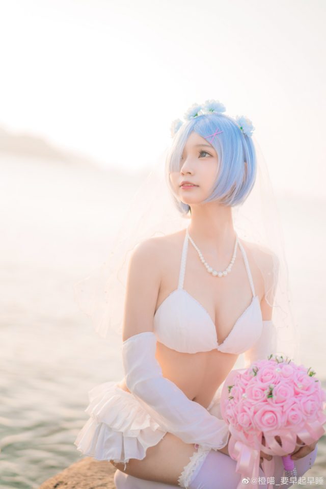 橙喵_要早起早睡cos蕾姆花嫁，婚纱梦境中的可爱迷人插图4