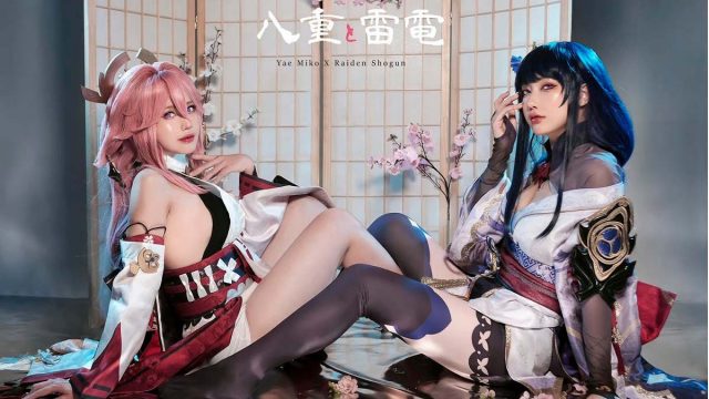 雷电将军&八重神子COSPLAY，在一起度过了令人印象深刻的生日插图1
