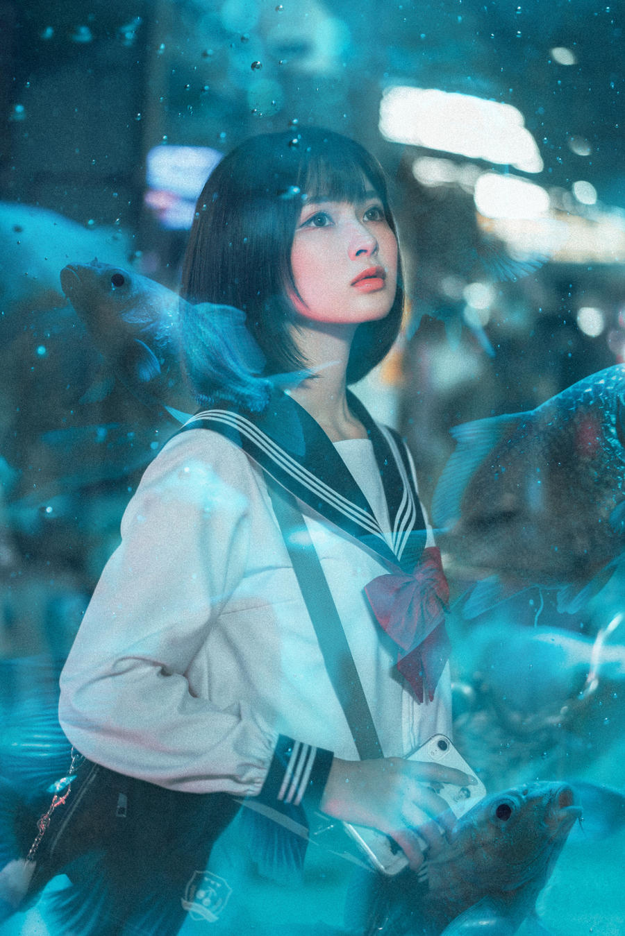 河豚抚子COS：穿越水族馆的美少女JK，镜头前的独特魅力插图4