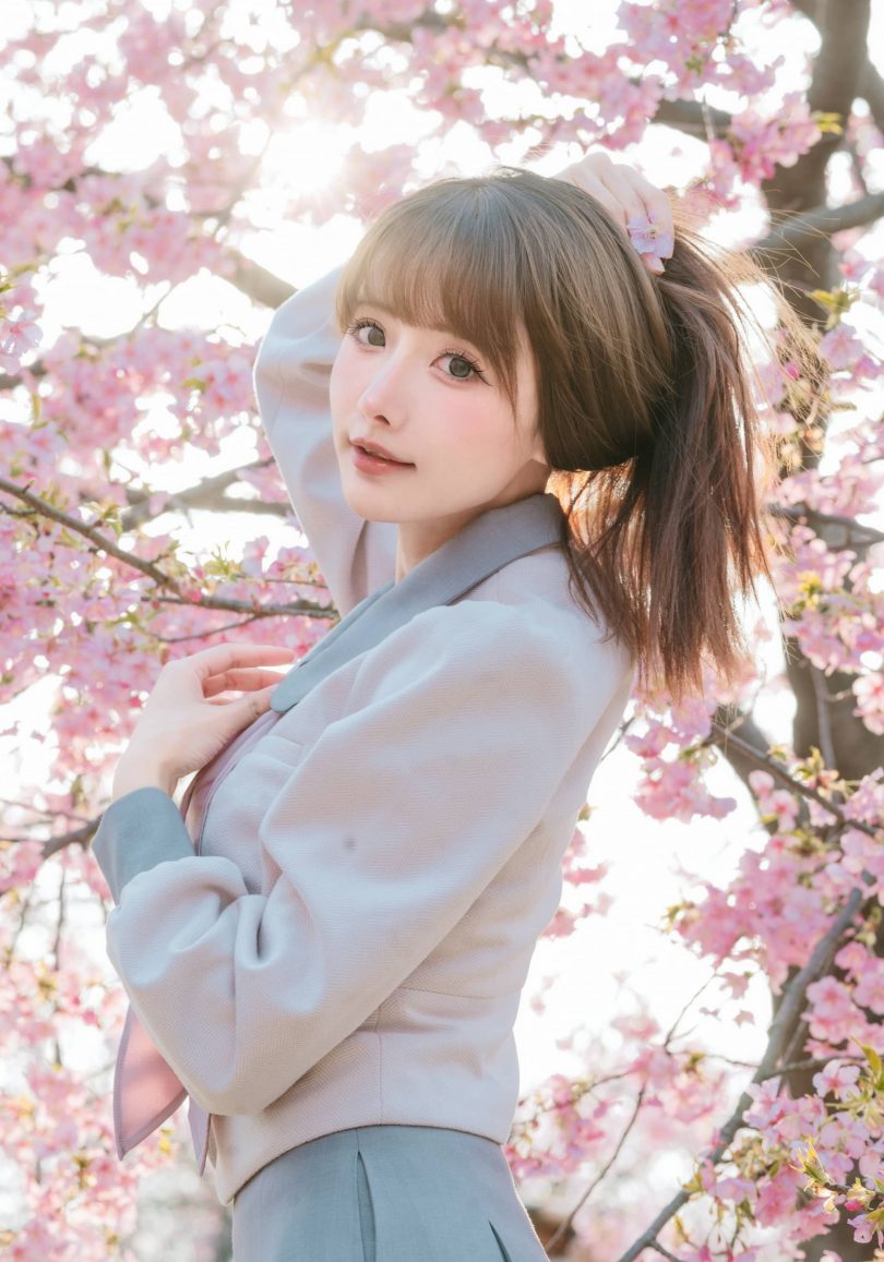 紫氯氯cos JK少女 | 紫氯氯_樱花下的JK少女cos作品 [18P-76MB]