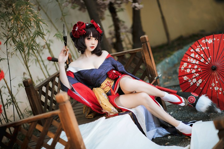 FGO葛饰应为COS：焖焖碳演绎和服版浮世绘少女的灵动风雅