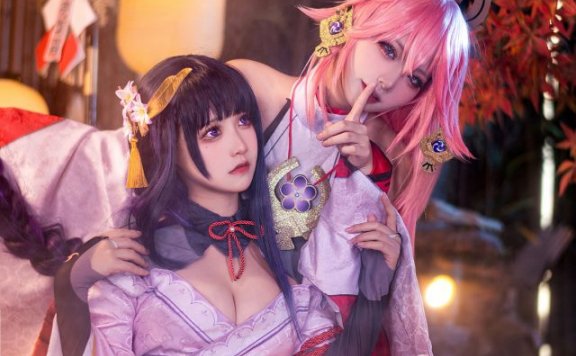 原神cosplay | 桃景三酪&伊喵君_Nya化身雷电将军和八重神子