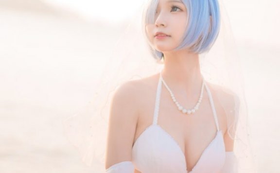 橙喵_要早起早睡cos蕾姆花嫁,婚纱梦境中的可爱迷人