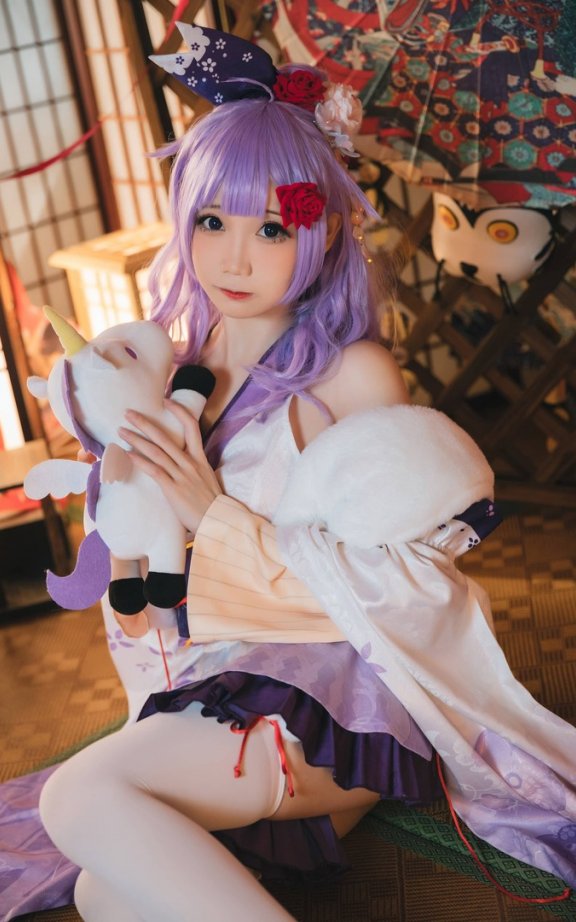焖焖碳COS碧蓝航线独角兽和服版,温柔梦幻的和风少女氛围