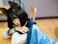 四巫日モミ桐生桔梗cos:兽耳水手服,演绎教室里的猫系少女