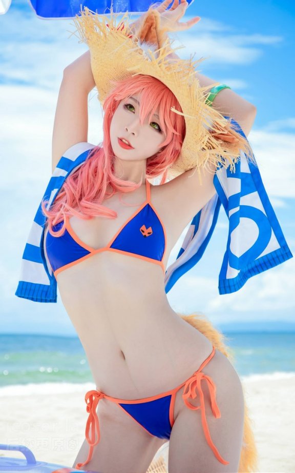 yuuhui玉汇泳装玉藻前COS|演绎水着玉藻前的海滩夏日风情